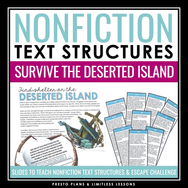 Nonfiction Text Structures Slides & Informational Escape Room Reading Activity
