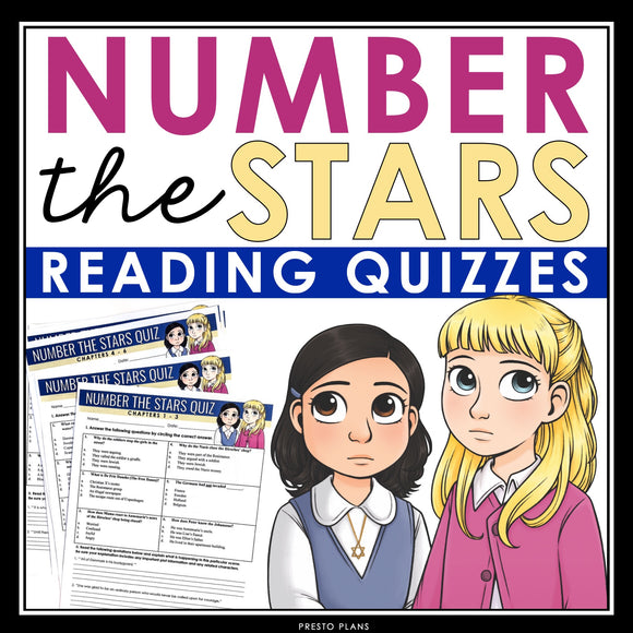 Number the Stars Quizzes - Multiple Choice and Quote Chapter Reading Quizzes