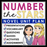 Number the Stars Unit Plan - Novel Study Reading Unit Bundle - Lois Lowry