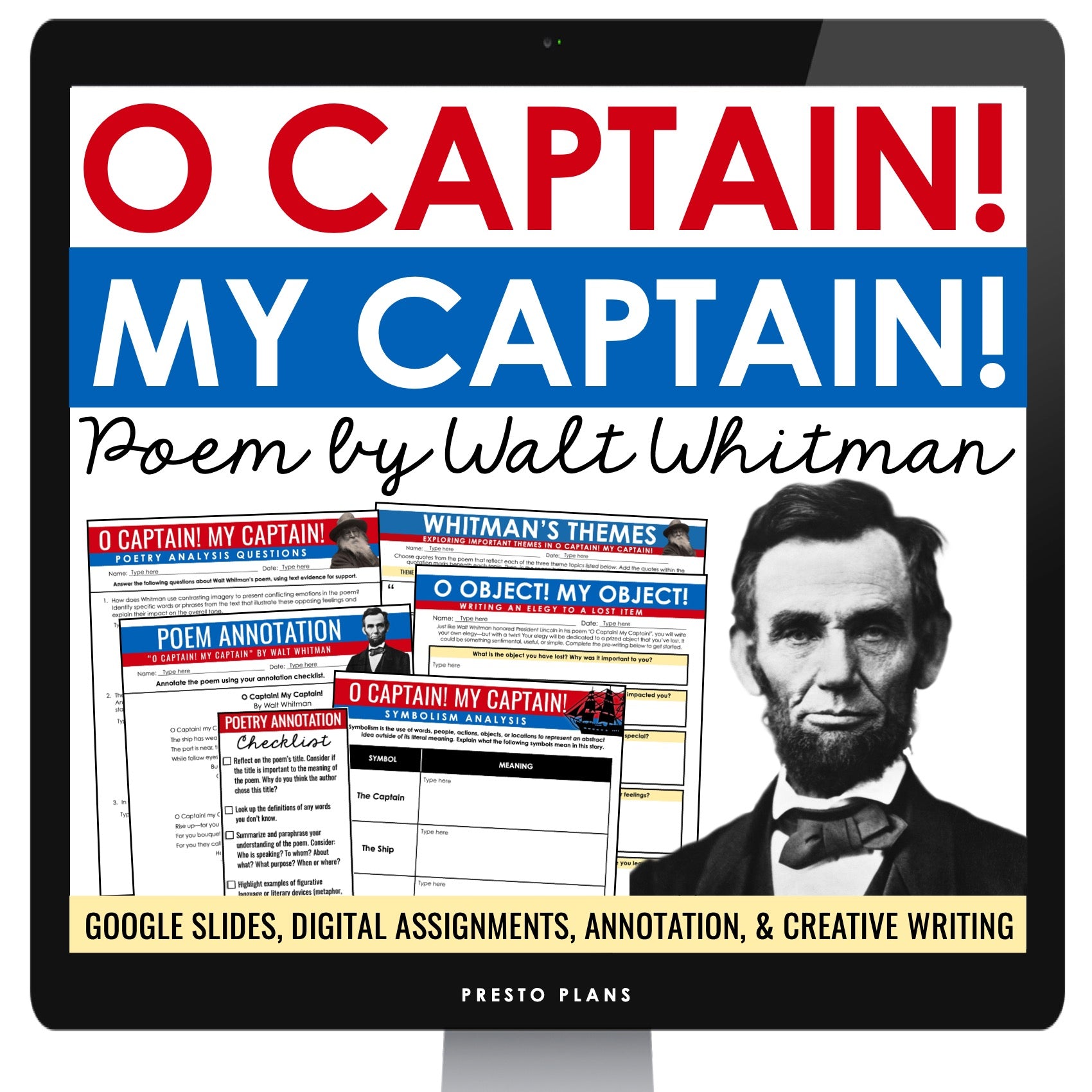O Captain! My Captain! by Walt Whitman Digital Poetry Lesson & Assignm