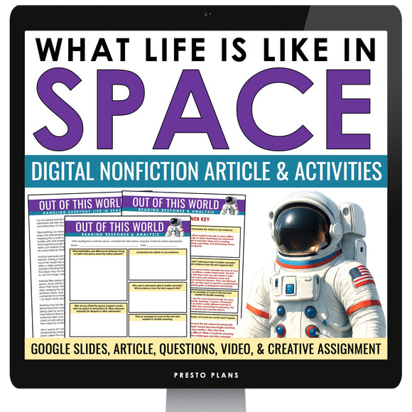 Nonfiction Reading Comprehension Digital Article and Activities - Life in Space