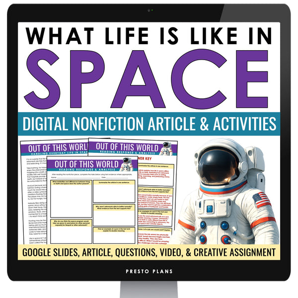 Nonfiction Reading Comprehension Digital Article and Activities - Life in Space