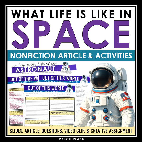 Nonfiction Reading Comprehension Article and Activities - Life in Space