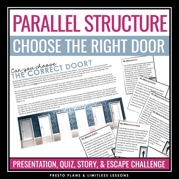 Parallel Structure Grammar Activity Escape Room Challenge, Presentation, & Quiz