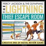 Percy Jackson and The Lightning Thief Escape Room Review Activity for The Novel