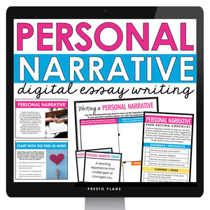 Personal Narrative Essay Writing - Digital Slides, Graphic Organizers, & Rubric