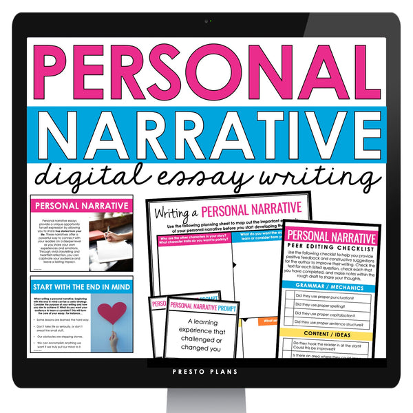 Personal Narrative Essay Writing - Digital Slides, Graphic Organizers, & Rubric