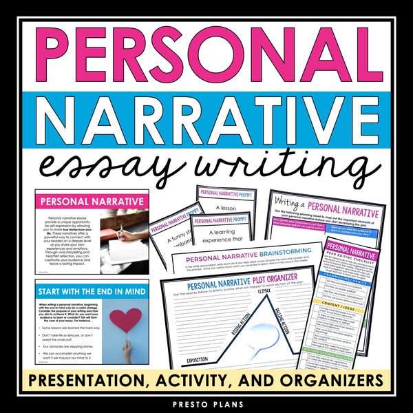 Personal Narrative Essay Writing - Presentation, Graphic Organizers, and Rubric