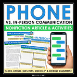 Nonfiction Reading Comprehension Article and Activities - Communication