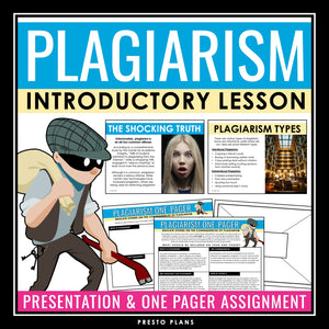 Plagiarism Lesson - Presentation, One Pager Assignment, and MLA Formatting Book