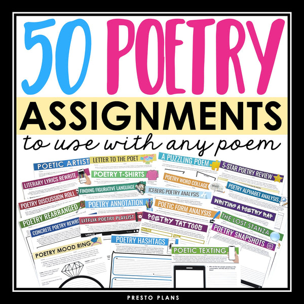 Poetry Assignments for Any Poem – 50 Creative Poetry Analysis Reading Activities