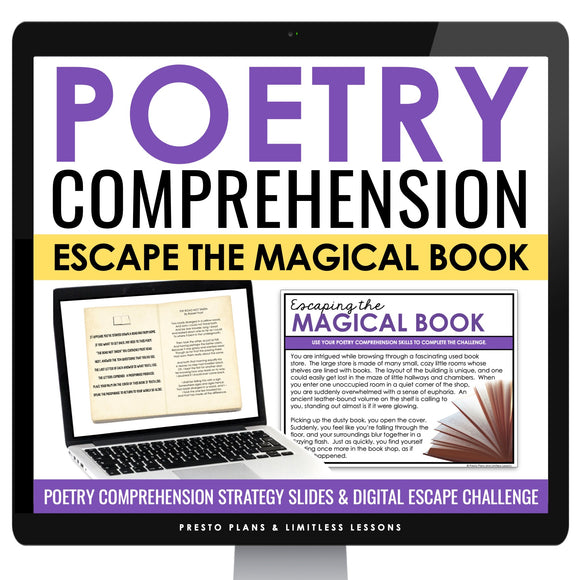 Poetry Reading Comprehension Slides & Digital Escape Room Reading Activity