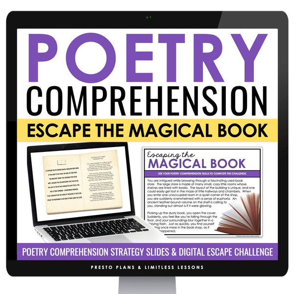 Poetry Reading Comprehension Slides & Digital Escape Room Reading Activity