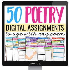 Poetry Assignments for Any Poem – 50 Digital Poetry Analysis Reading Activities