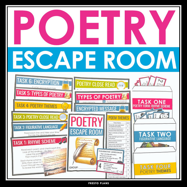 Poetry Escape Room Activity - Poetic Form, Analysis, & Literary Devices Game