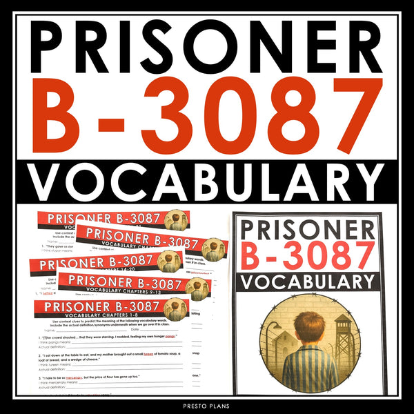 Prisoner B-3087 by Alan Gratz Vocabulary Booklet, Presentation, and Answer Key