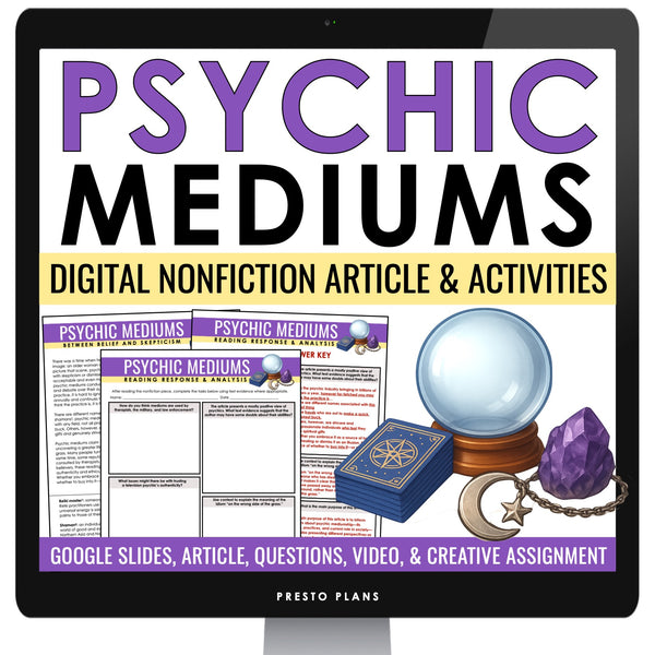 Nonfiction Reading Comprehension Digital Article & Activities - Psychic Mediums