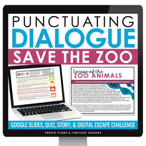 Punctuating Dialogue Escape Room Digital Activity, Google Slides, and Quiz