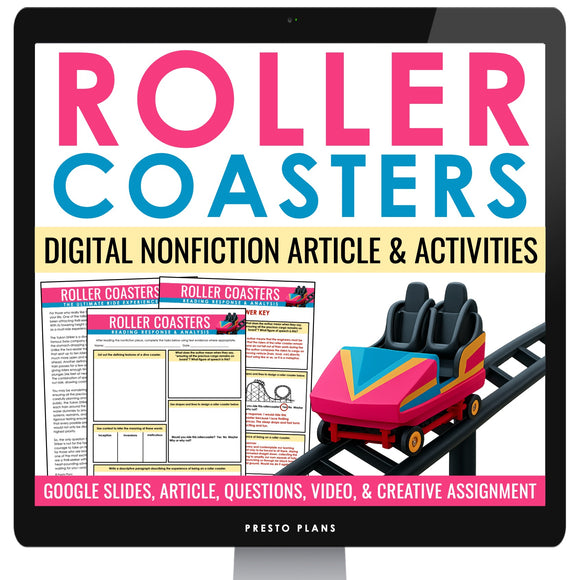 Nonfiction Reading Comprehension Digital Article & Activities - Roller Coasters
