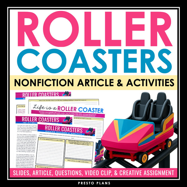 Nonfiction Reading Comprehension Article and Activities - Roller Coasters