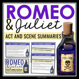 Romeo and Juliet Summary Act and Scene Cards for Shakespeare's Play