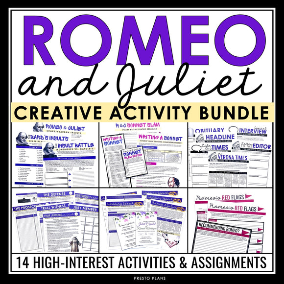 Romeo and Juliet Activity Bundle - Creative Activities & Assignments Shakespeare
