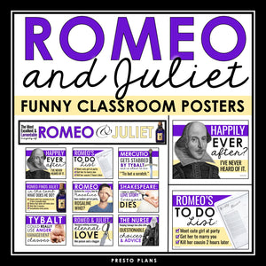 Romeo and Juliet Posters - Funny Classroom Bulletin Board Decor - Shakespeare