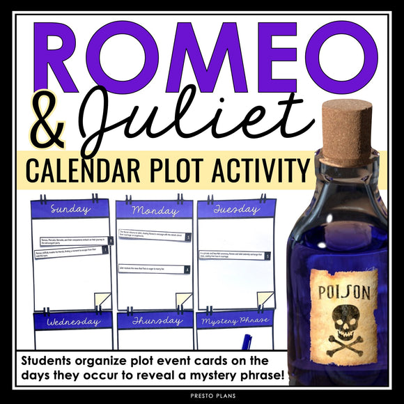 Romeo and Juliet Plot Activity - Calendar Plot Structure in Shakespeare's Play