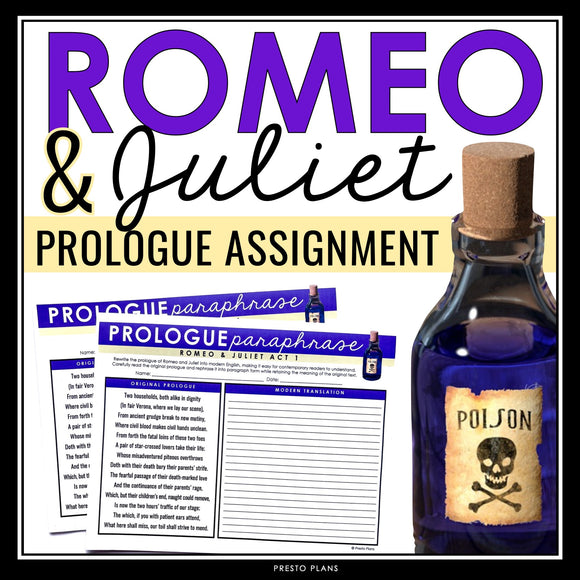 Romeo and Juliet Prologue Assignment - Shakespeare Play Pre-Reading Activity