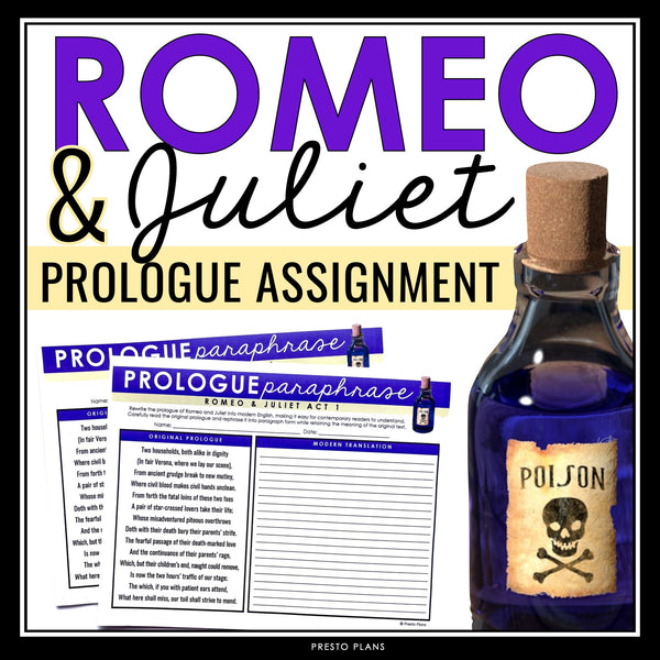 Romeo and Juliet Prologue Assignment - Shakespeare Play Pre-Reading Activity