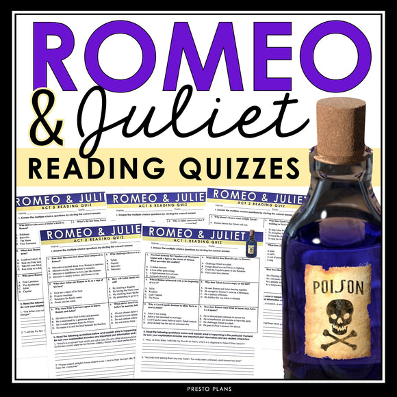 Romeo and Juliet Quizzes - Multiple Choice and Quote Quizzes - Answer Key