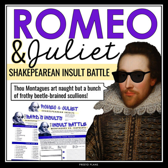 Romeo and Juliet Activity - Shakespeare Insult Battle Montagues vs Capulets Game