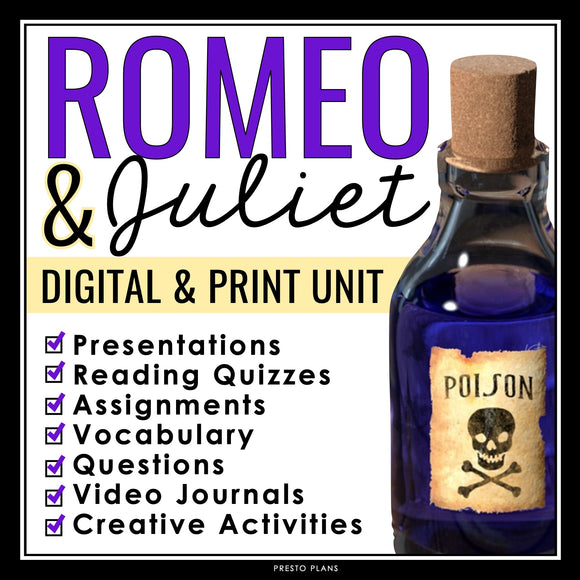 Romeo and Juliet Unit Plan - Drama Unit Shakespeare's Play Digital Print Bundle