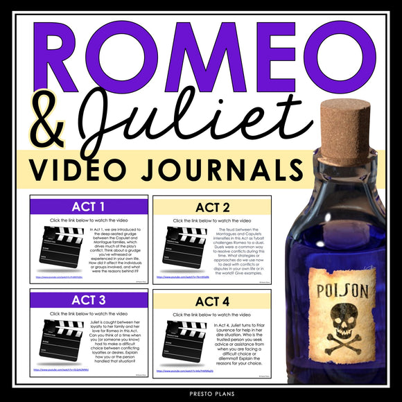 Romeo and Juliet Writing Prompts - Video Clips and Journal Writing Topics