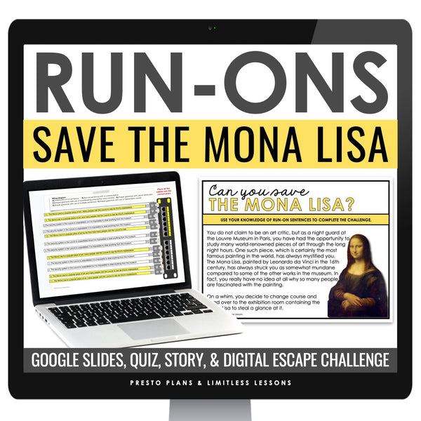 Run On Sentences Escape Room Digital Grammar Activity, Google Slides, & Quiz