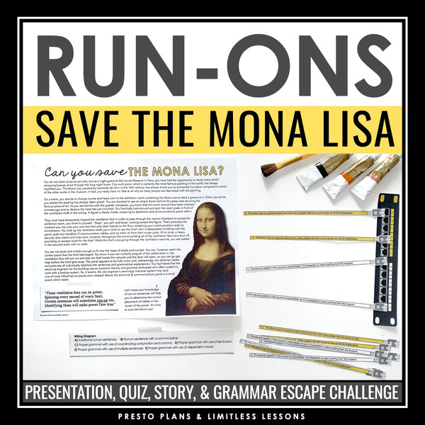 Run On Sentences Grammar Activity Escape Room Challenge, Presentation, and Quiz