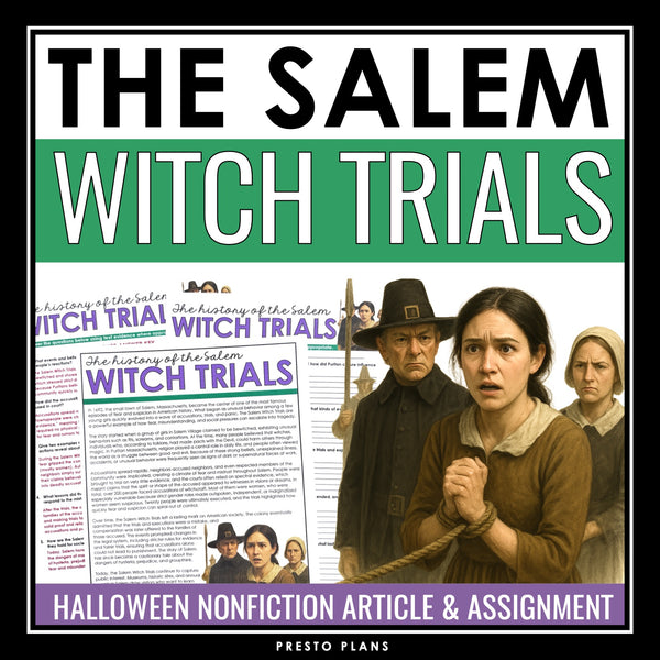 Halloween Reading Comprehension - The Salem Witch Trials Article & Assignment