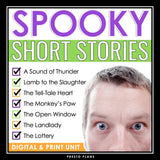 Short Story Unit Plan - Scary Stories Slides & Assignments Digital Print Bundle