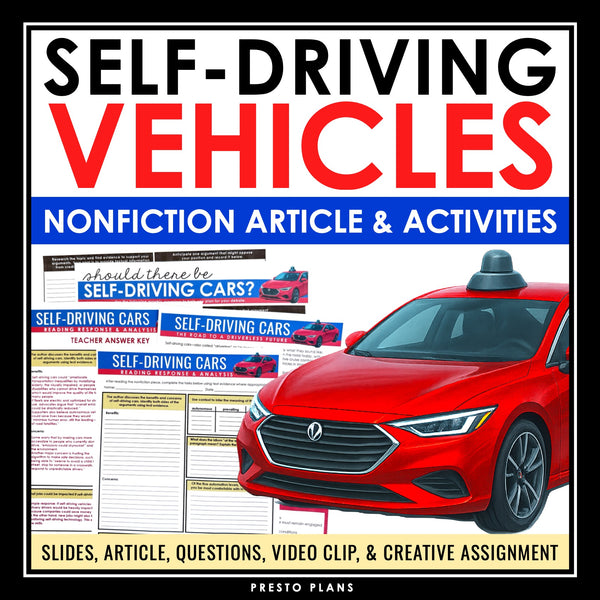 Nonfiction Reading Comprehension Article and Activities - Self-Driving Cars