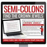 Semicolons Escape Room Punctuation Digital Activity, Google Slides, and Quiz