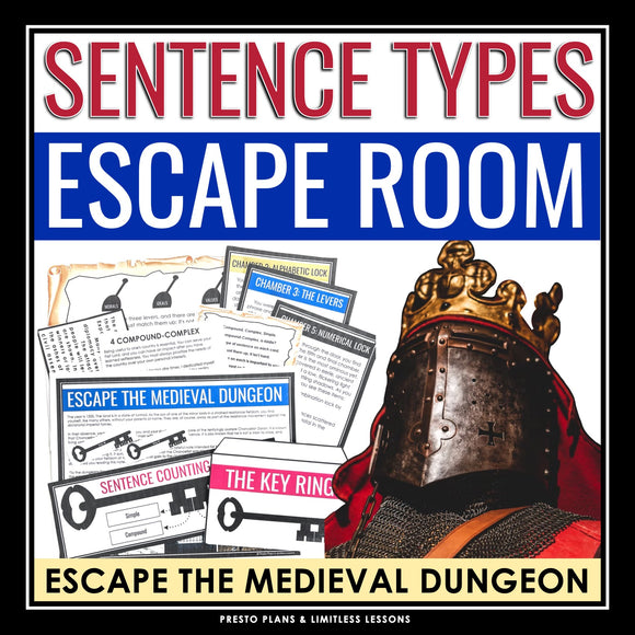 Sentence Types Escape Room - Sentence Structure Grammar Breakout Activity Game