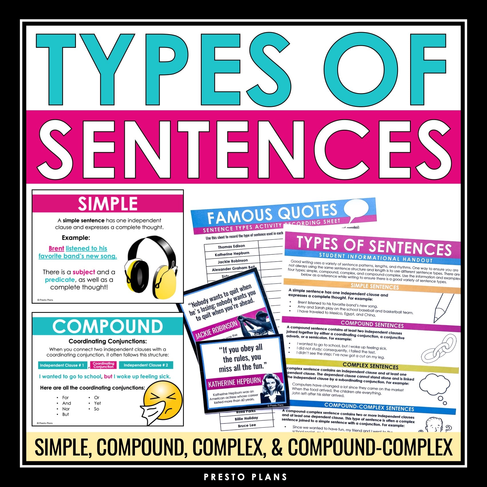 Sentence Structure Types - Simple, Compound, Complex, Compound-Complex ...