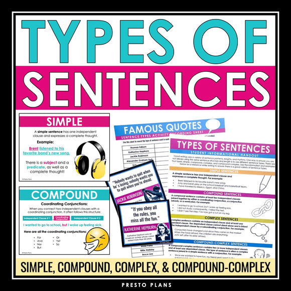 Sentence Structure Types - Simple, Compound, Complex, Compound-Complex Lesson