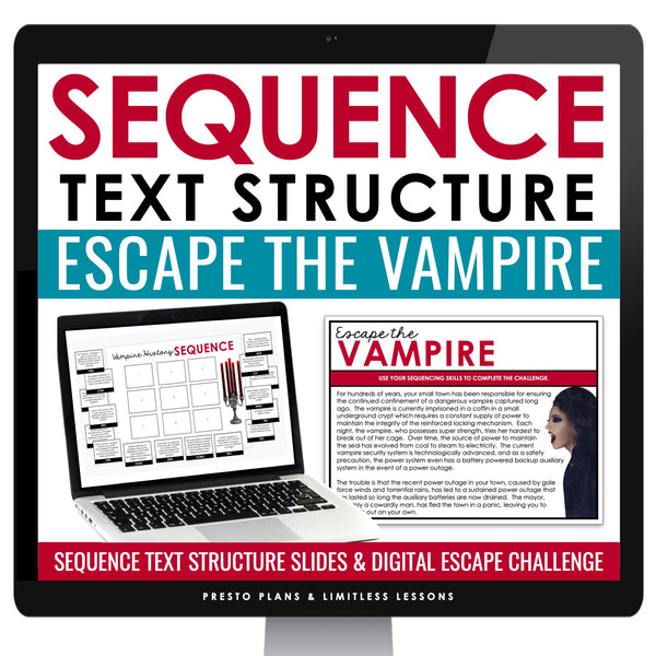 Sequence Text Structure Slides & Nonfiction Escape Room Digital Reading Activity