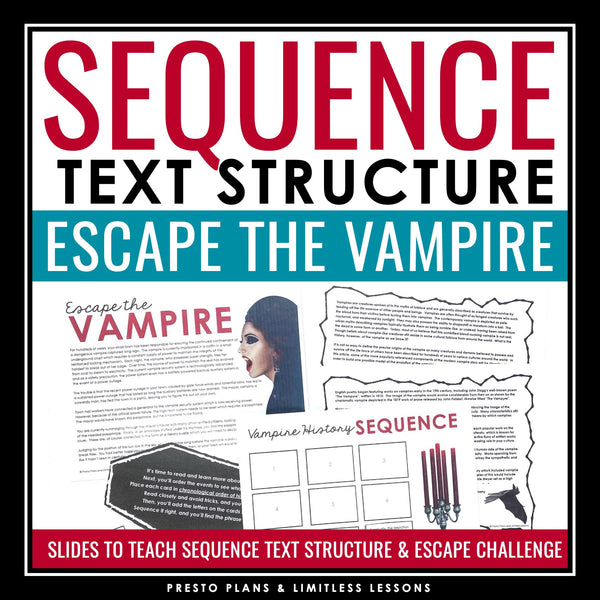 Sequence Text Structure Presentation & Nonfiction Escape Room Reading Activity