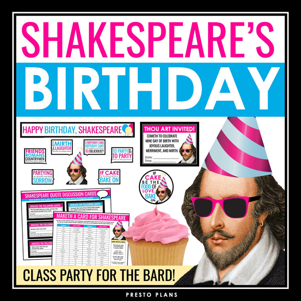 Shakespeare Birthday Party - Classroom Decor, Posters, Activities, and Games