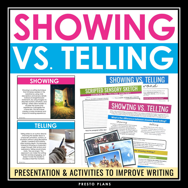 Showing vs. Telling Writing Descriptive Strategy Presentation and Activities