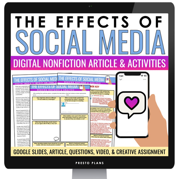 Nonfiction Reading Comprehension Digital Article & Activities - Social Media