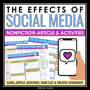 Nonfiction Reading Comprehension Article and Activities - Social Media Effects
