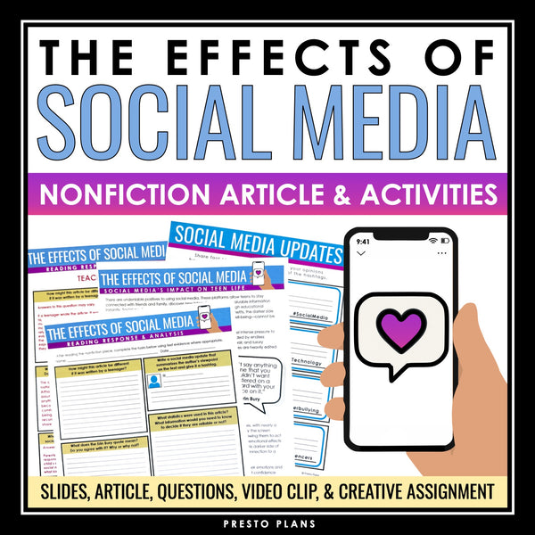 Nonfiction Reading Comprehension Article and Activities - Social Media Effects